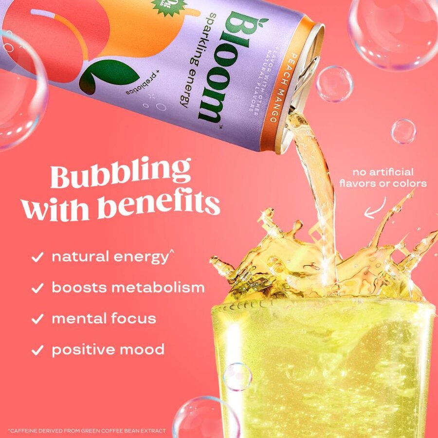 Bloom sparkling energy peach mango 250 ml