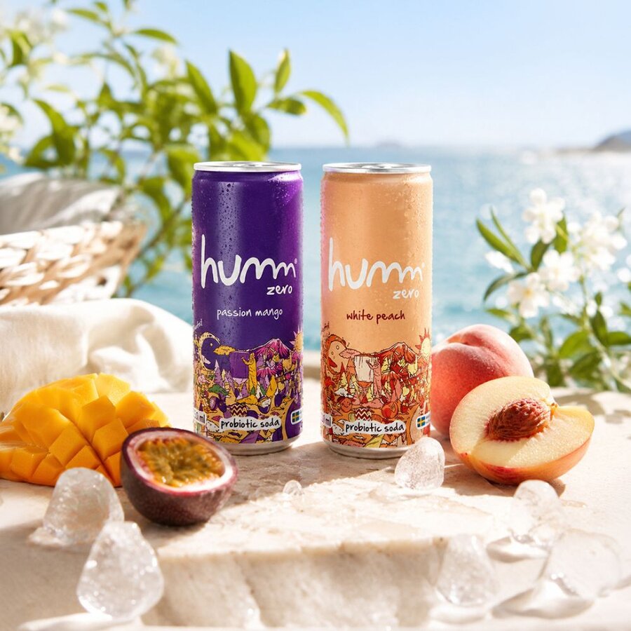 Humm zero white peach probiotic soda 330 ml