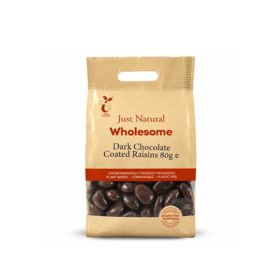 Just Natural dark chocolate coated raisins 80 g