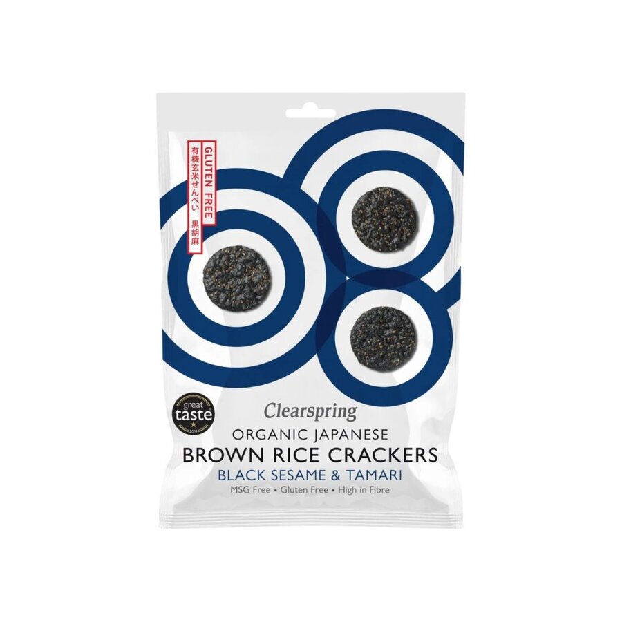 Clearspring brown rice crackers black sesam & tamari 40 g