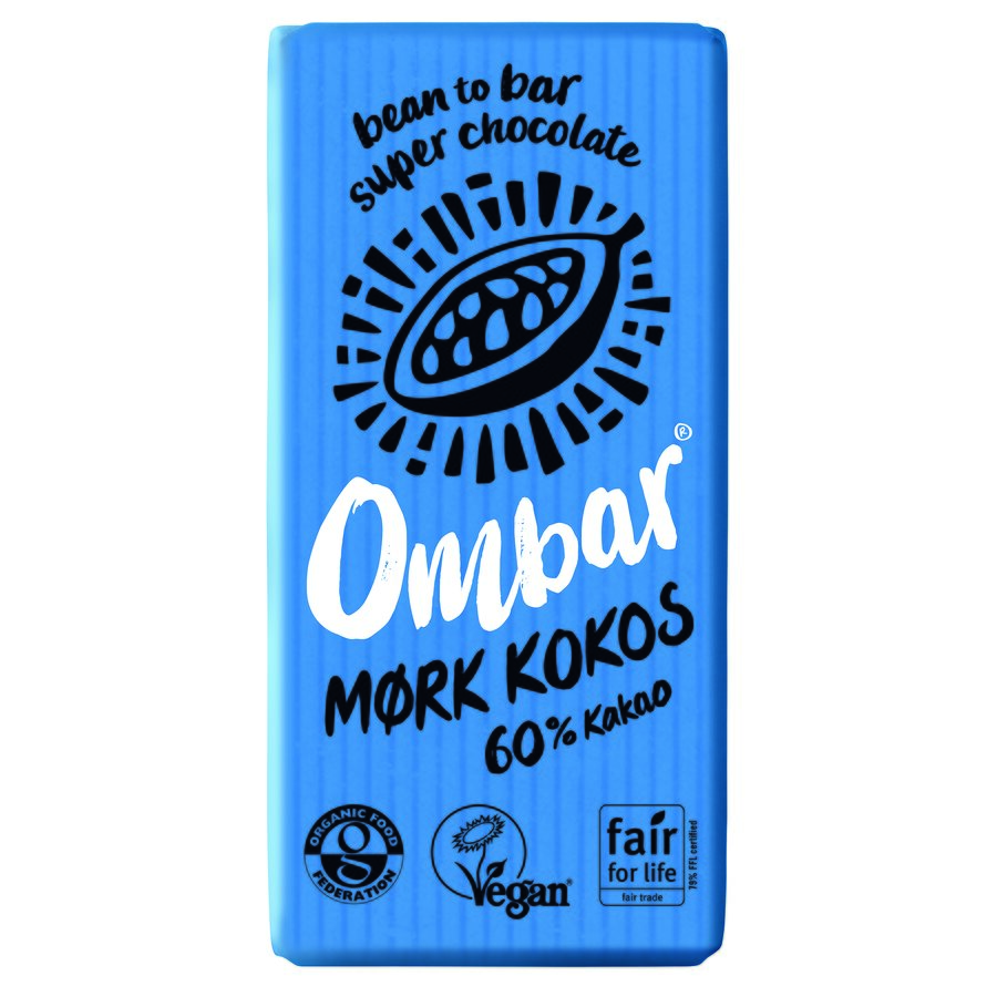 Ombar økologisk probiotisk mørk sjokolade med kokosnøtt 35 g