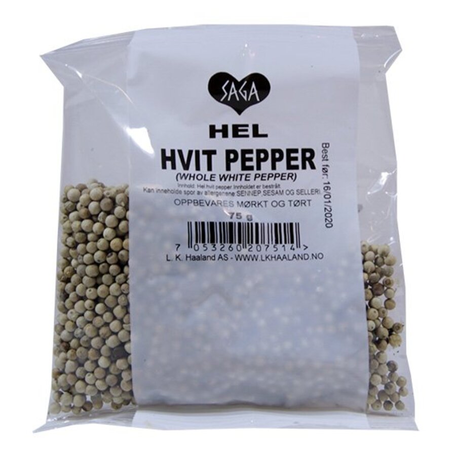 Saga hel hvit pepper pose 50 g