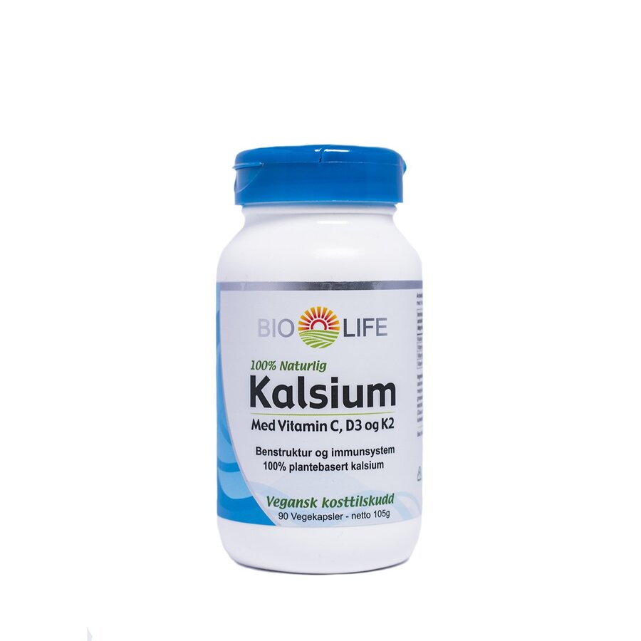 Bio-Life kalsium med vitamin C, D3 & K2 90 kapsler
