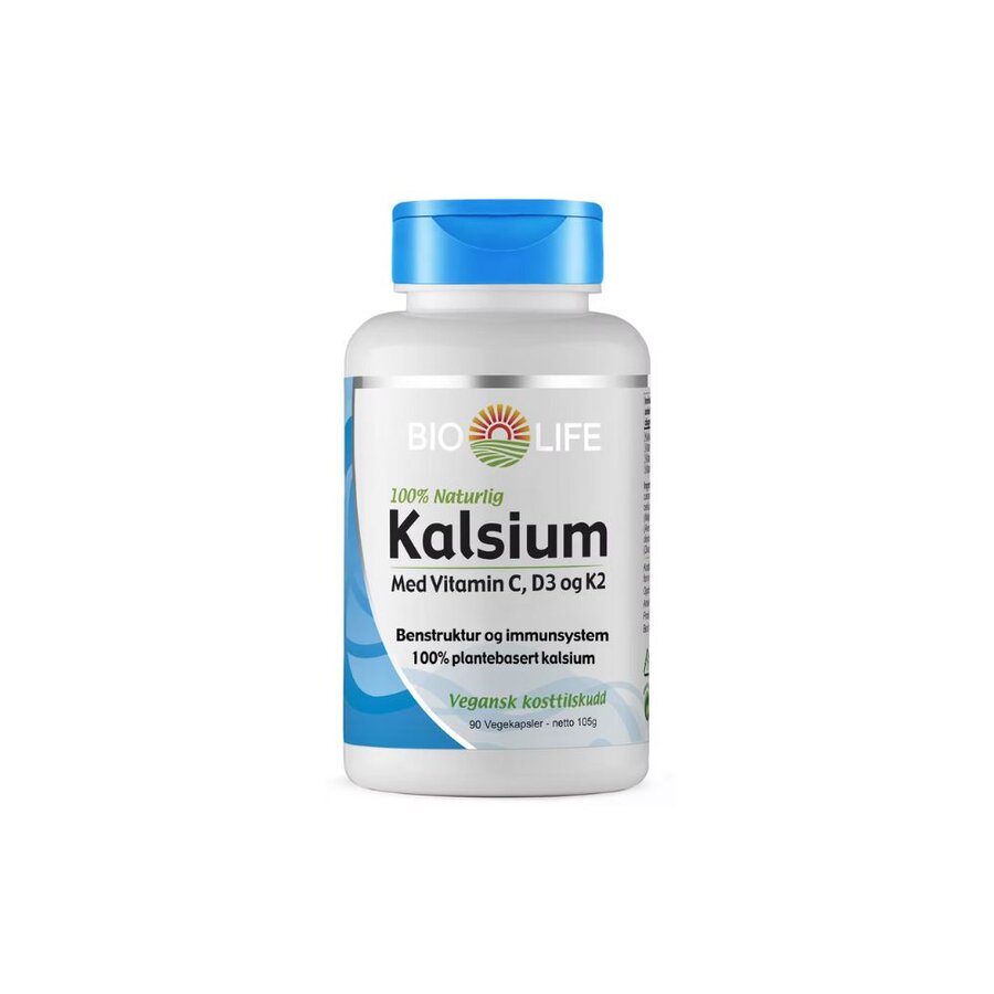 Bio Life Kalsium med vitamin C, D3 & K2 90 kap