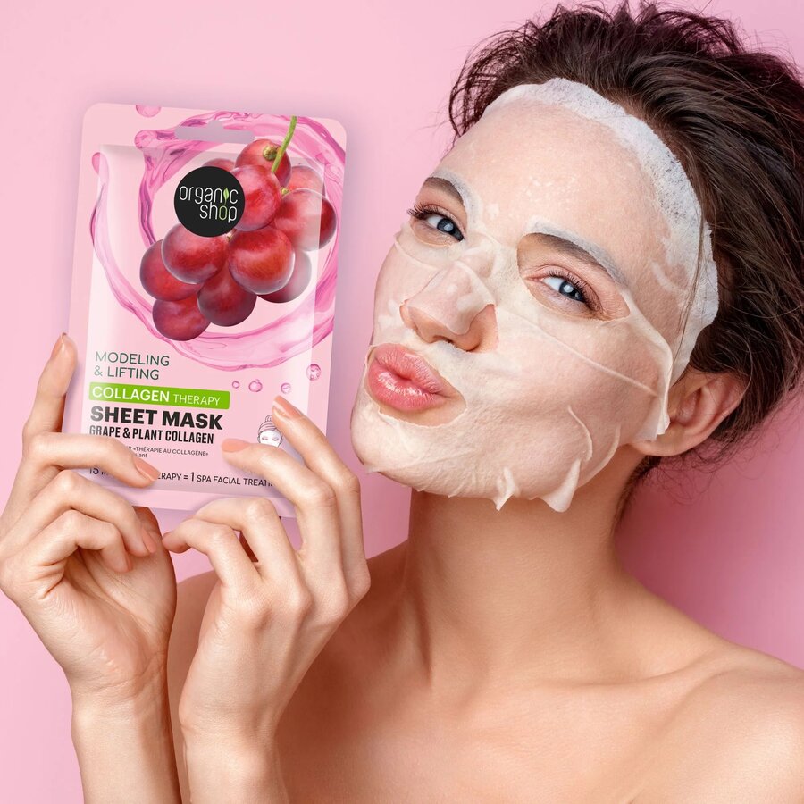 Organic Shop collagen boost sheet mask grape & plant collagen 1x25g