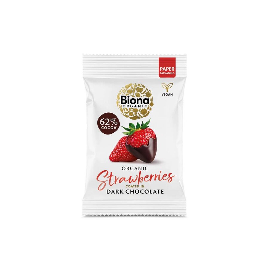 Biona chocolate coated strawberries 45