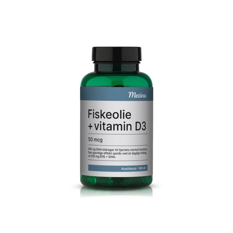 Mezina fiskeolje + vitamin D3 160 kapsler