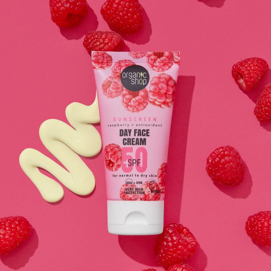 Organic Shop sunscreen raspberry face cream SPF50 50 ml
