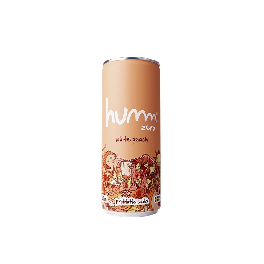 Humm zero white peach probiotic soda 330 ml