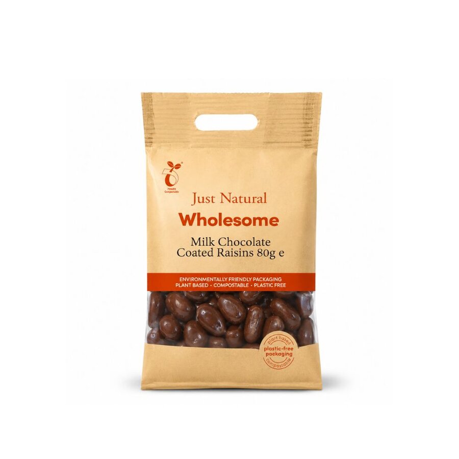 Just Natural milk chocolate coated raisins 80 g