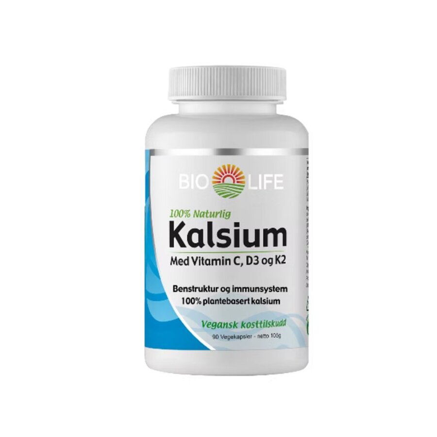 Bio Life Kalsium med vitamin C, D3 & K2 90 kap