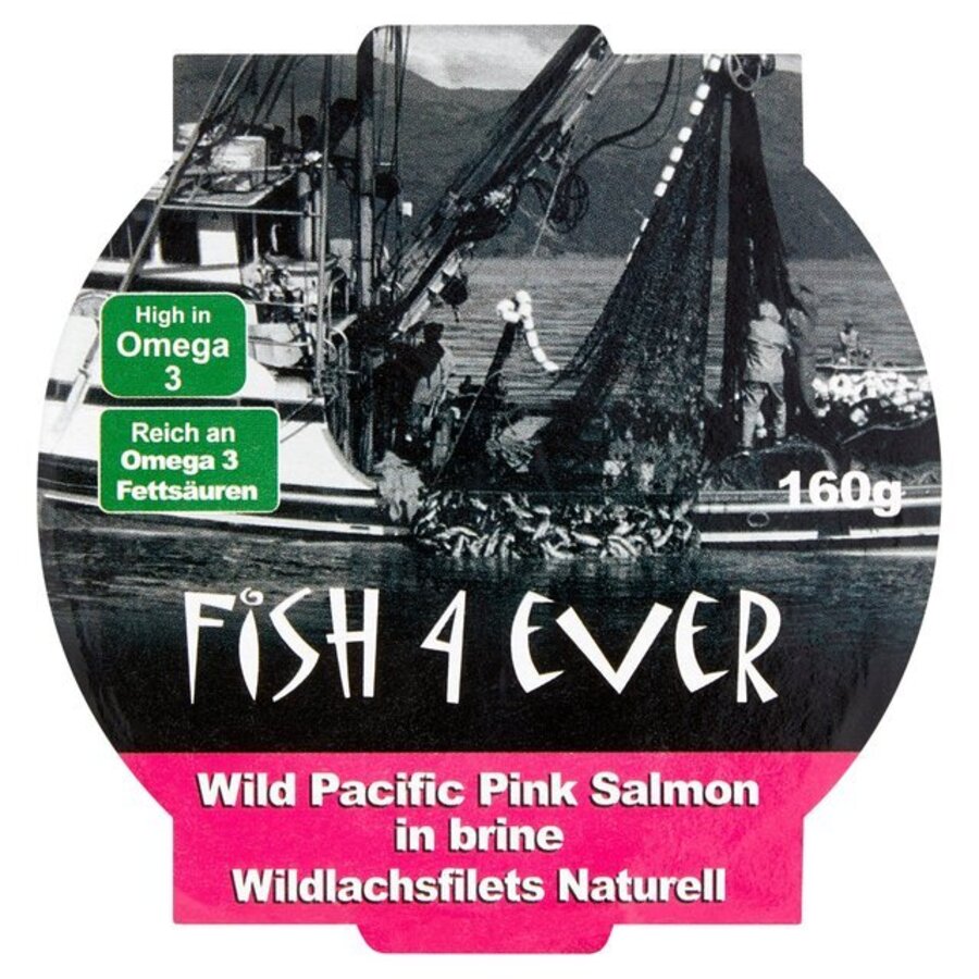 Fish 4 ever wild pacific pink salmon in brine 160 g