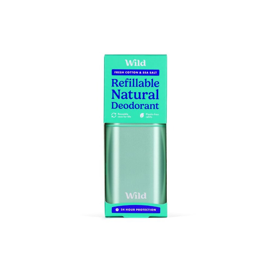 Wild deo starterpakke fresh cotton & sea salt -mintgrønn etui + refill 40 g
