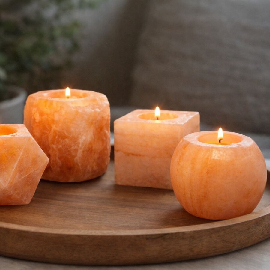 Goodlife himalayan salt candle holder crafted round