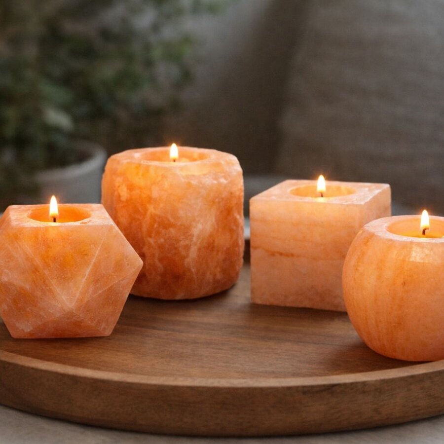 Goodlife himalayan salt candle holder crafted square