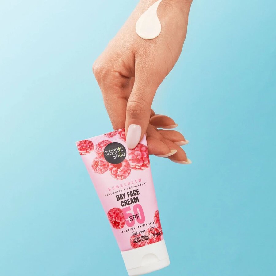 Organic Shop sunscreen raspberry face cream SPF50 50 ml