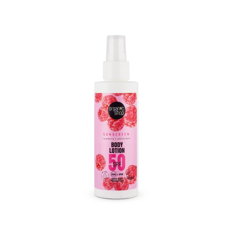 Organic Shop sunscreen raspberry body lotion SPF50 150 ml